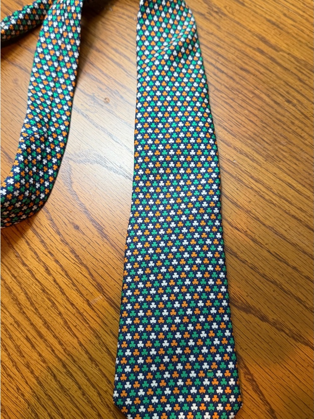Vineyard Vines Navy Tie with Green, Orange and White St. Patrick’s Shamrocks